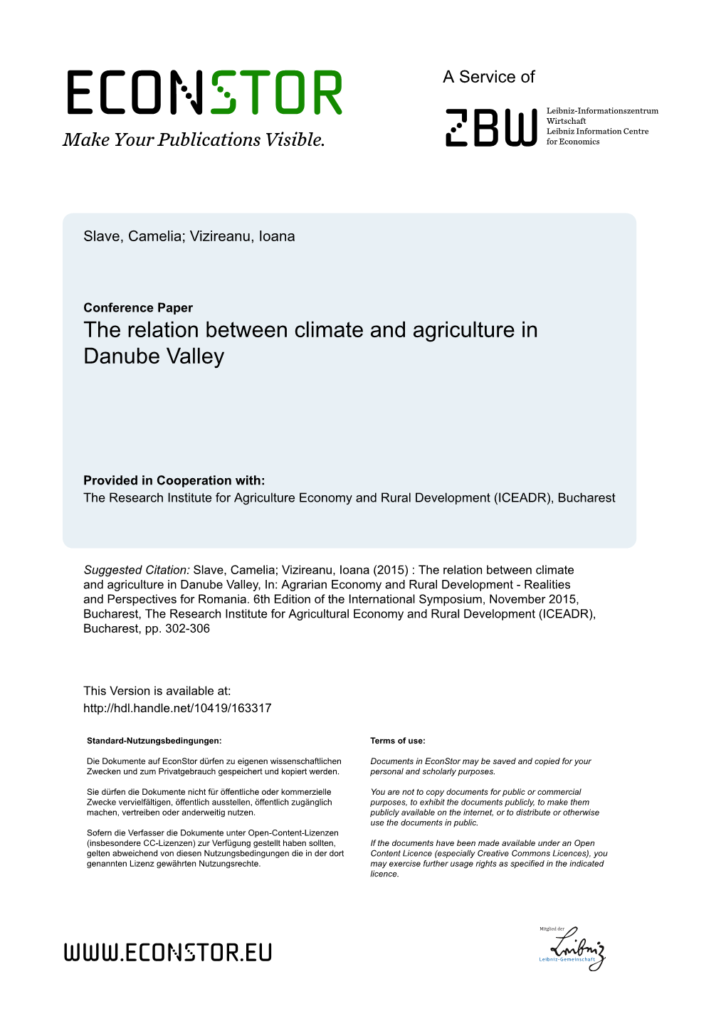 The Relation Between Climate and Agriculture in Danube Valley