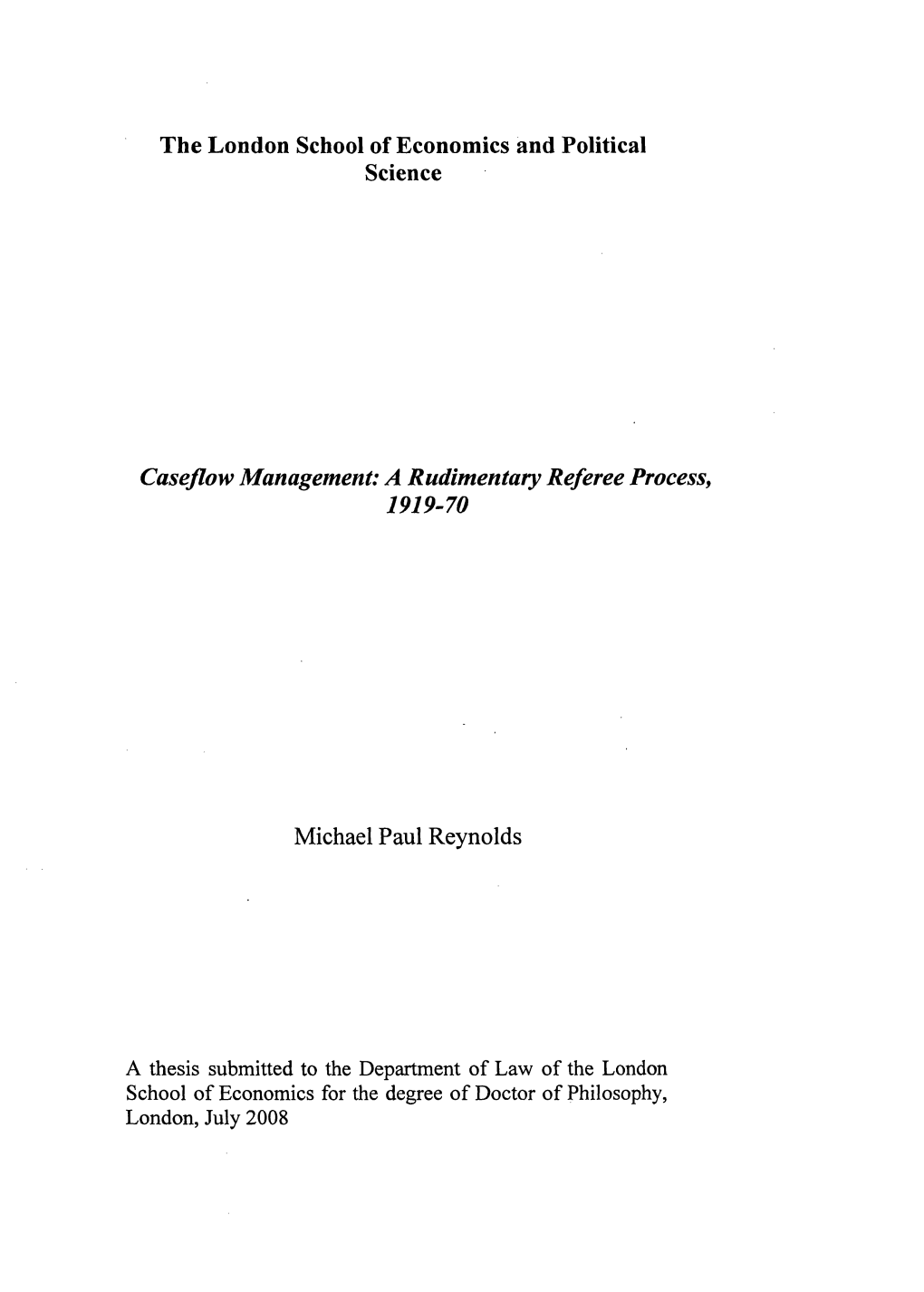 Caseflow Management: a Rudimentary Referee Process , 1919-70