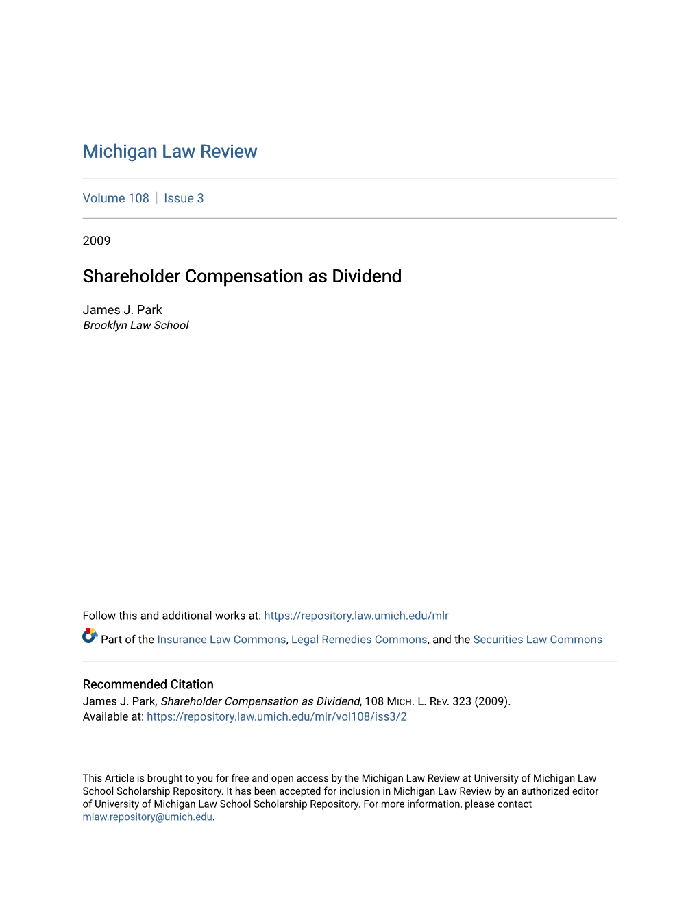 Shareholder Compensation As Dividend