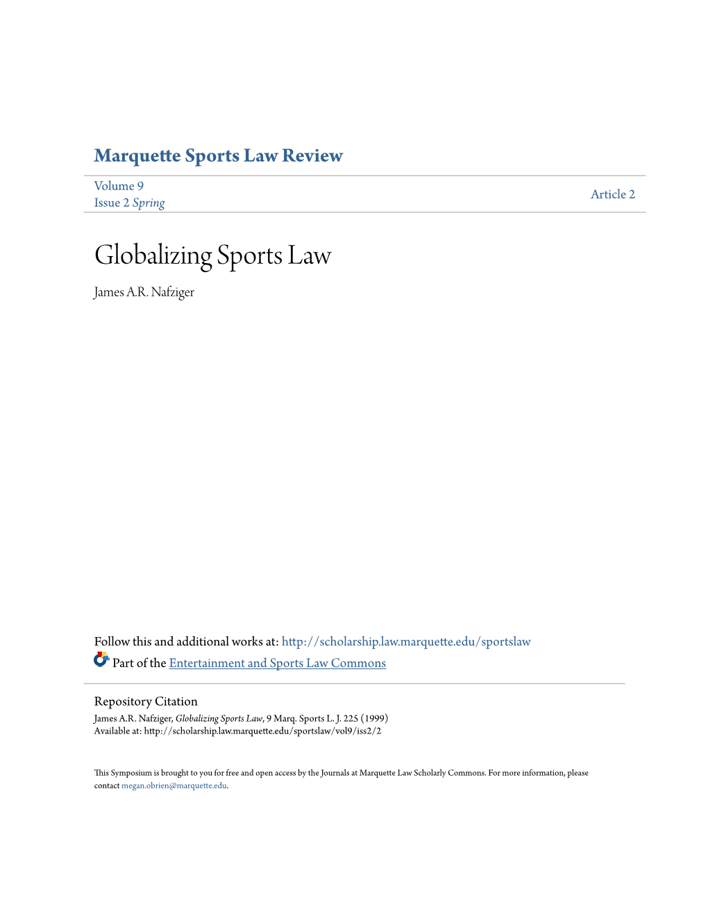Globalizing Sports Law James A.R