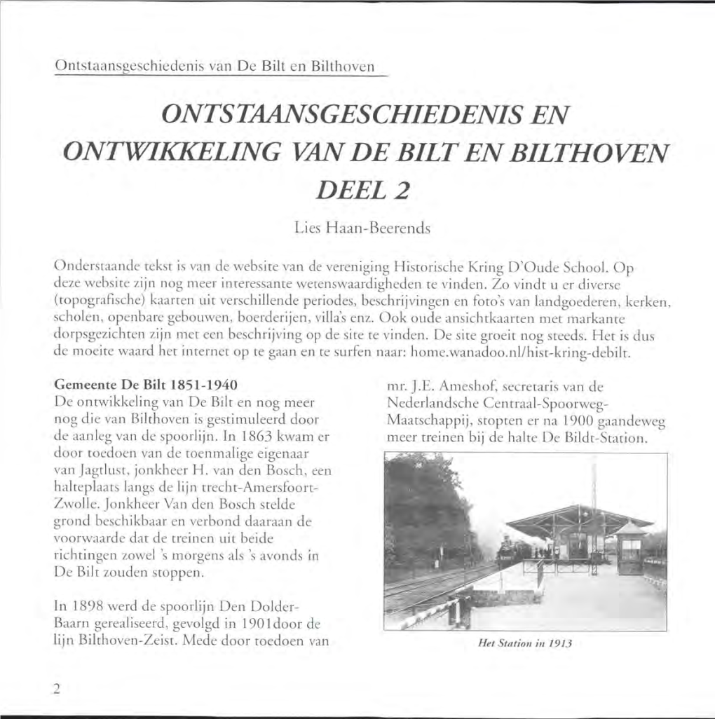Ontstaansgeschiedenis En Ontwikkeling Van De Bilt En Bilthoven Deel 2