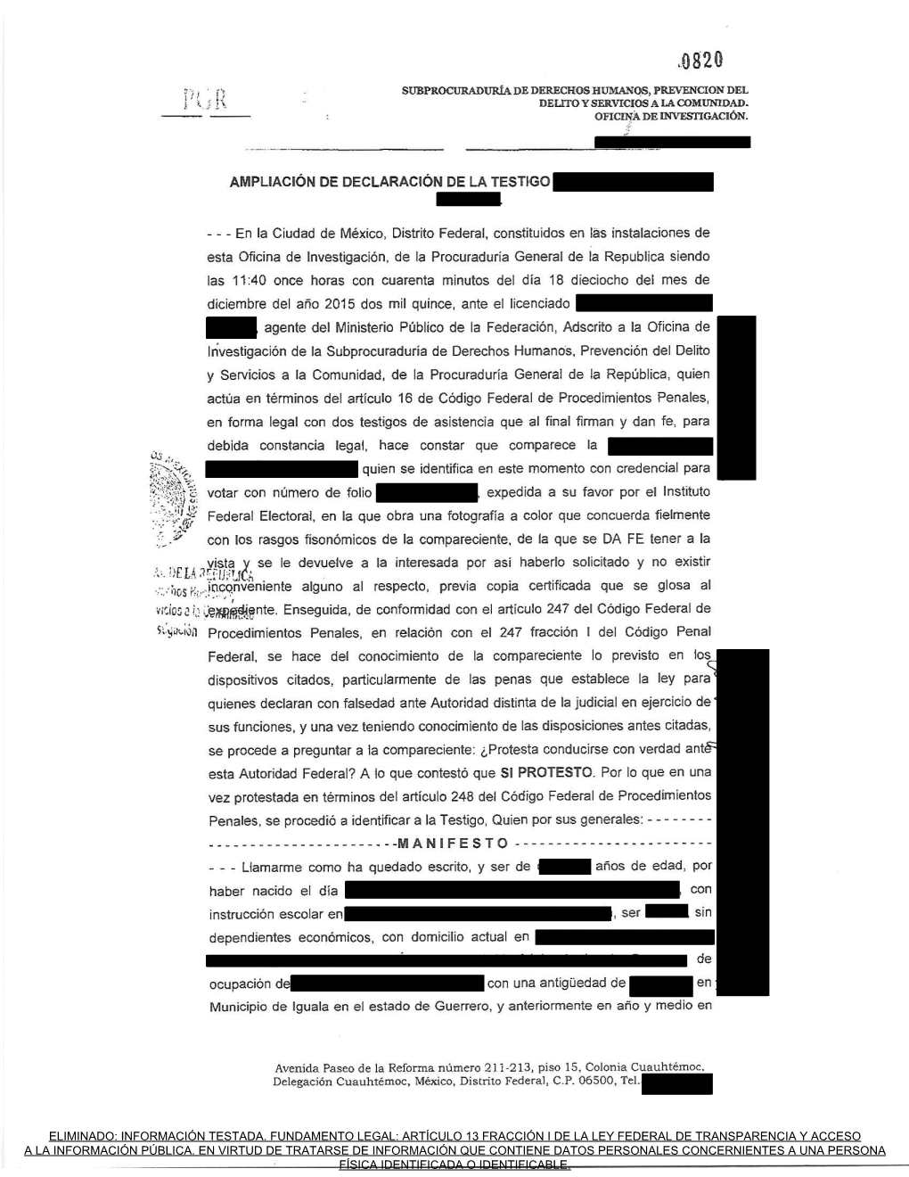 Eliminado: Información Testada. Fundamento Legal: Artículo 13 Fracción I De La Ley Federal De Transparencia Y Acceso a La Información Pública