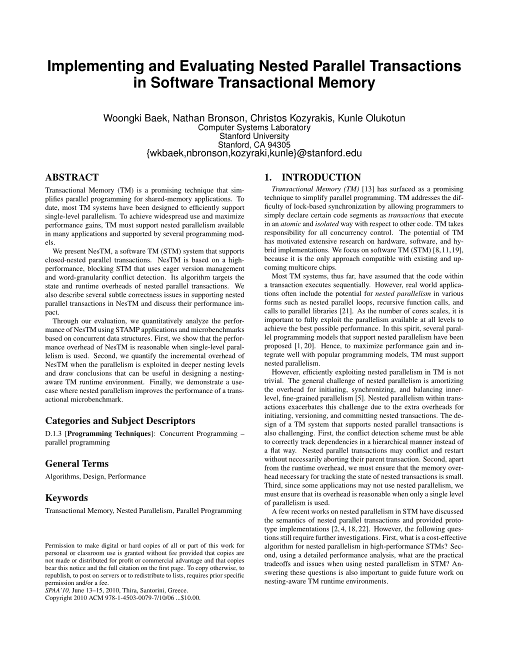 Implementing and Evaluating Nested Parallel Transactions in Software Transactional Memory