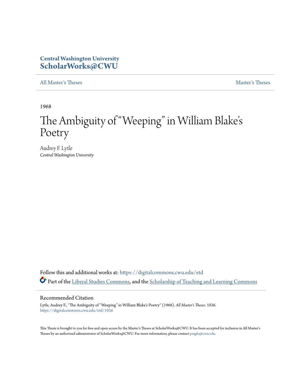 The Ambiguity of “Weeping” in William Blake's Poetry