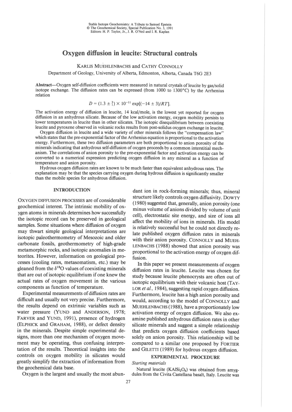 Oxygen Diffusion in Leucite: Structural Controls