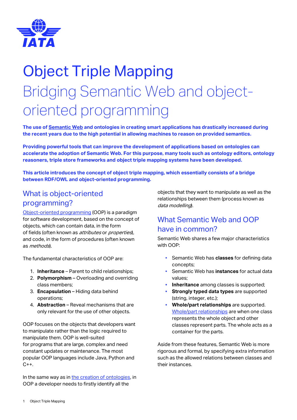 Object Triple Mapping Bridging Semantic Web and Object- Oriented Programming