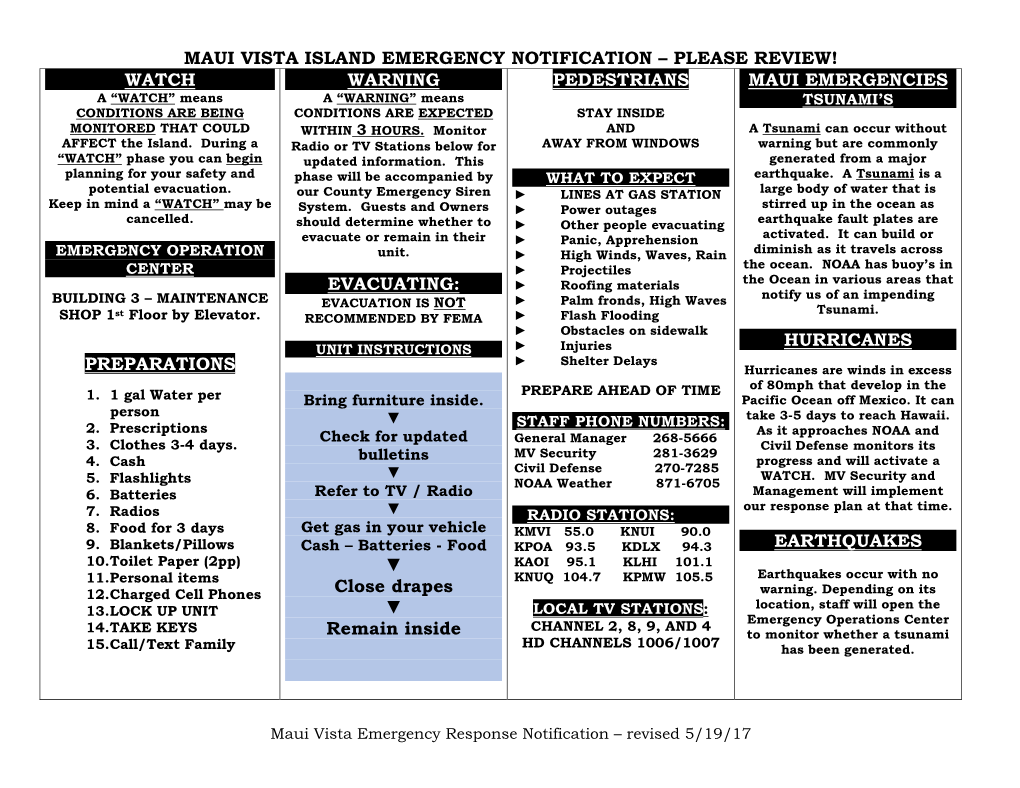 Maui Vista Island Emergency Notification