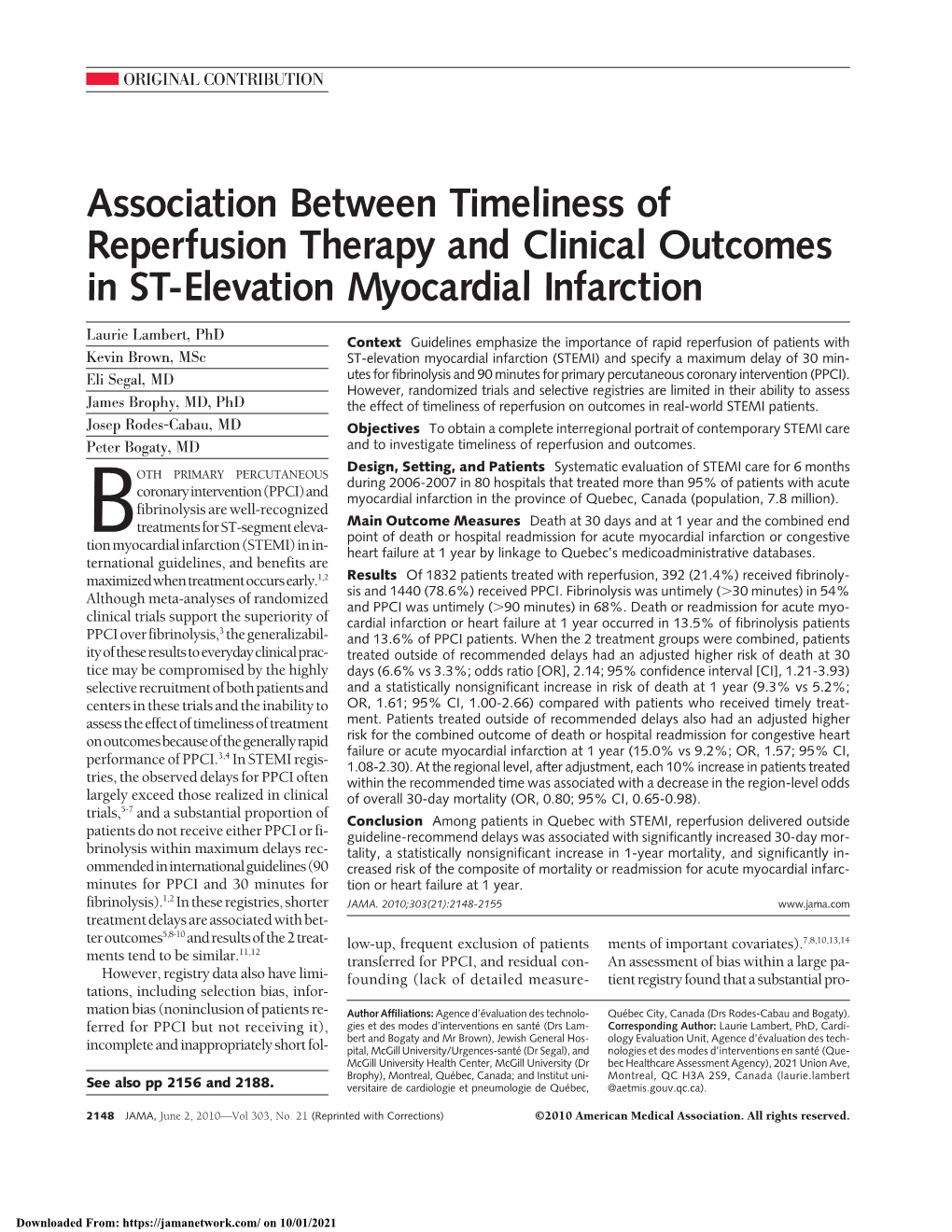 Association Between Timeliness of Reperfusion Therapy and Clinical Outcomes in ST-Elevation Myocardial Infarction