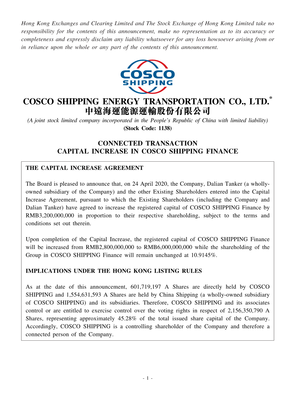 Cosco Shipping Energy Transportation Co., Ltd.*