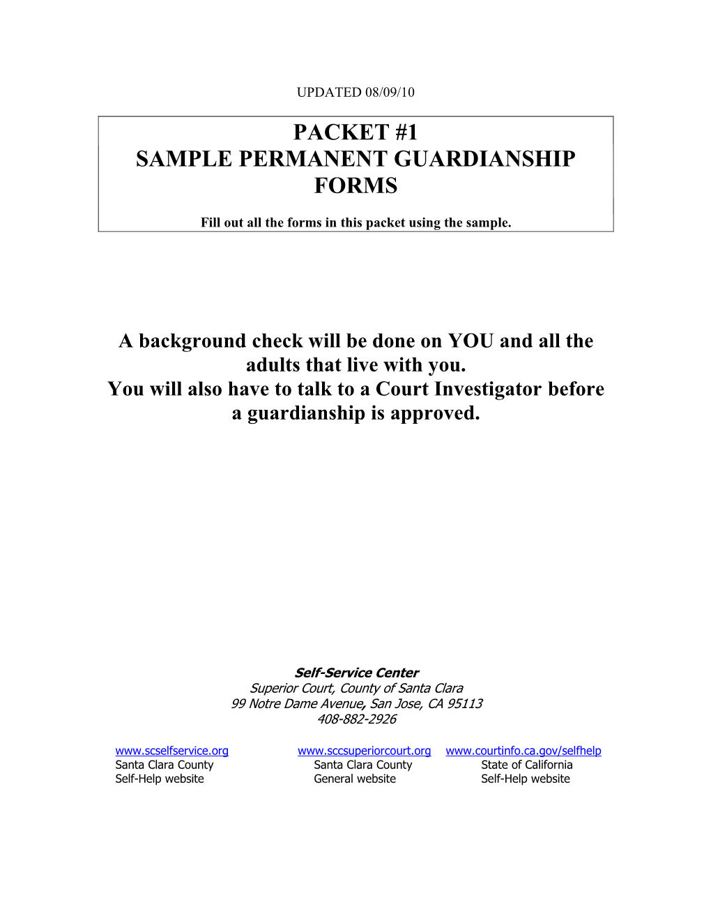 Packet #1 Sample Permanent Guardianship Forms