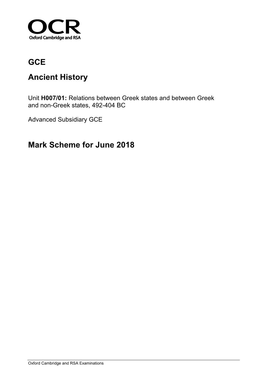 Mark Scheme for June 2018