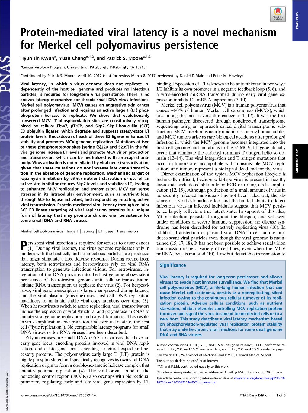 Protein-Mediated Viral Latency Is a Novel Mechanism for Merkel Cell