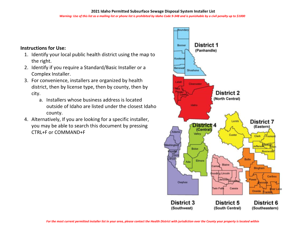 1. Identify Your Local Public Health District Using the Map to the Right. 2