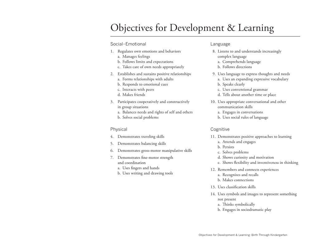 Objectives for Development & Learning