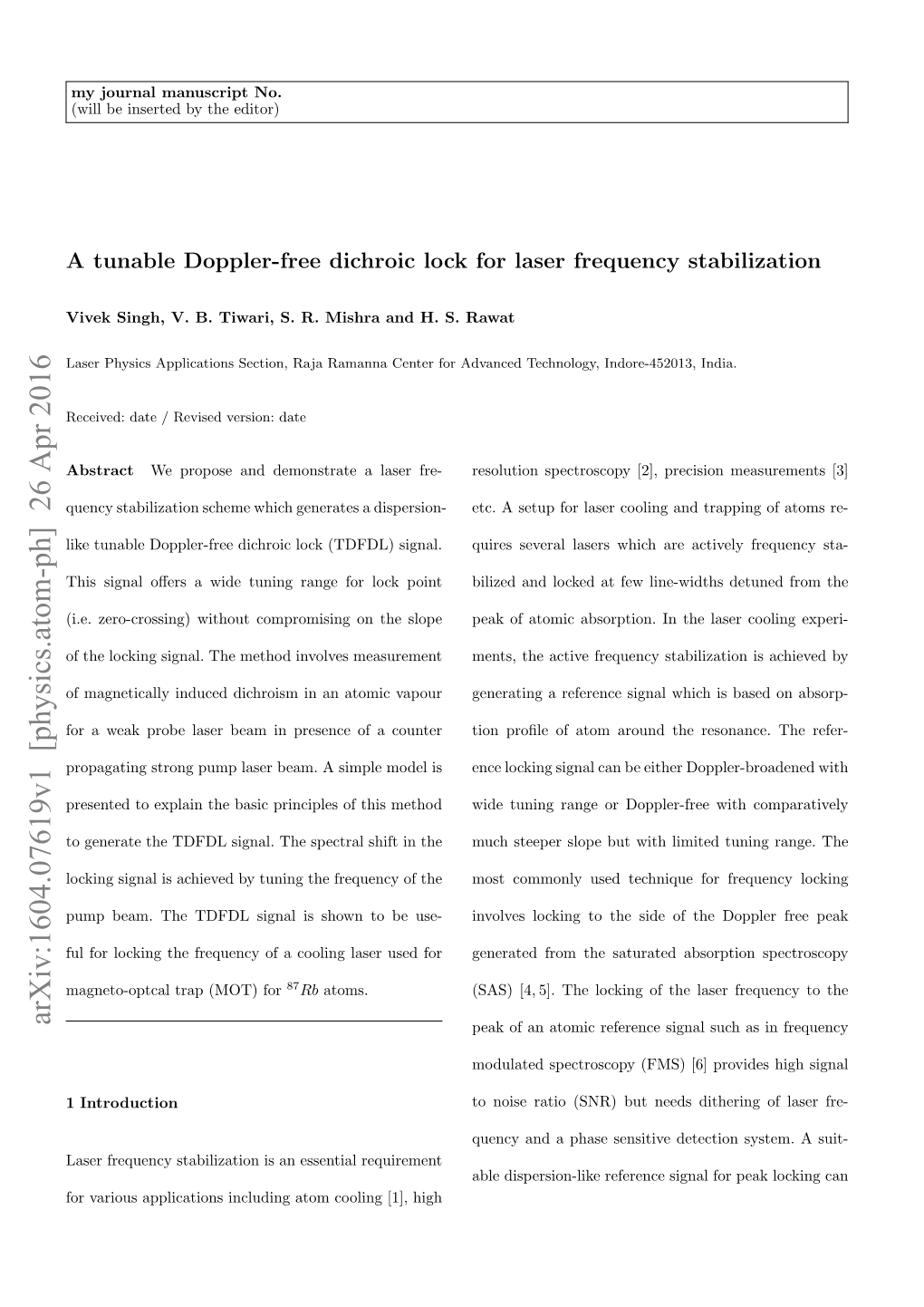 A Tunable Doppler-Free Dichroic Lock for Laser Frequency Stabilization