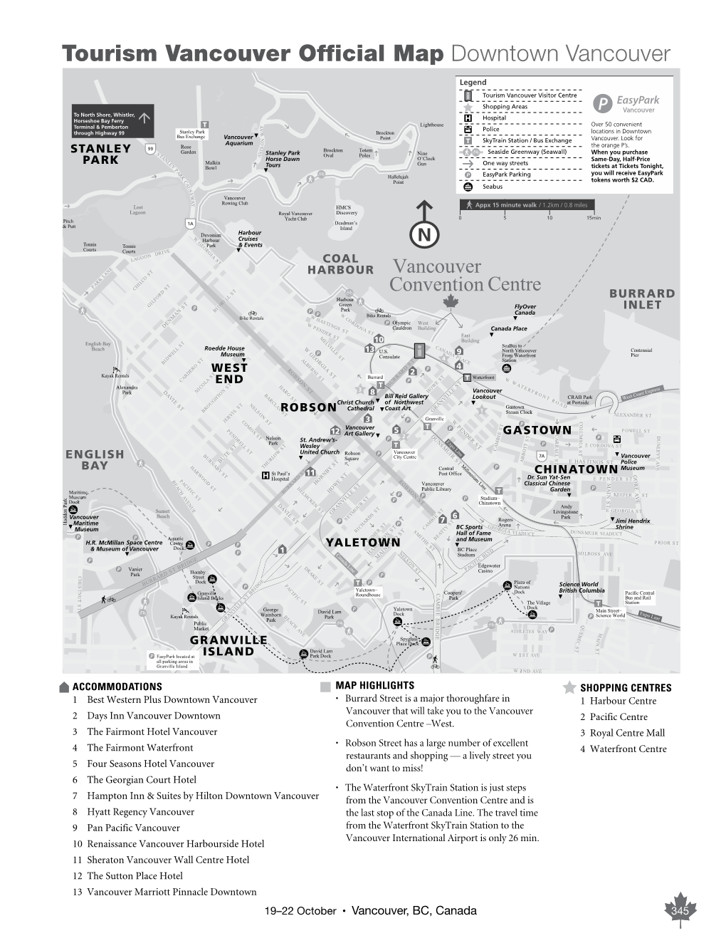 Tourism Vancouver Official Map Downtown Vancouver