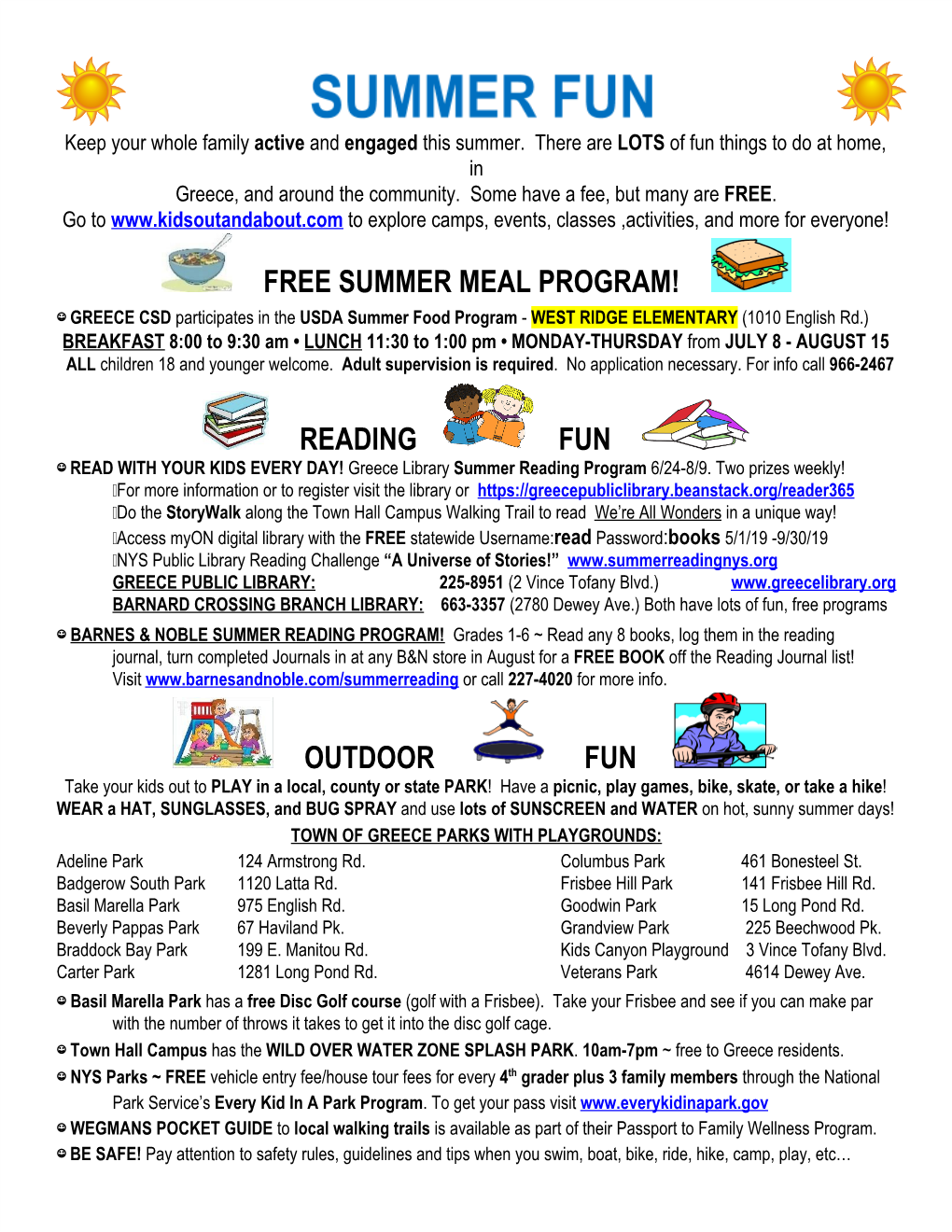 Free Summer Meal Program! Reading ​Fun ​Outdoor ​