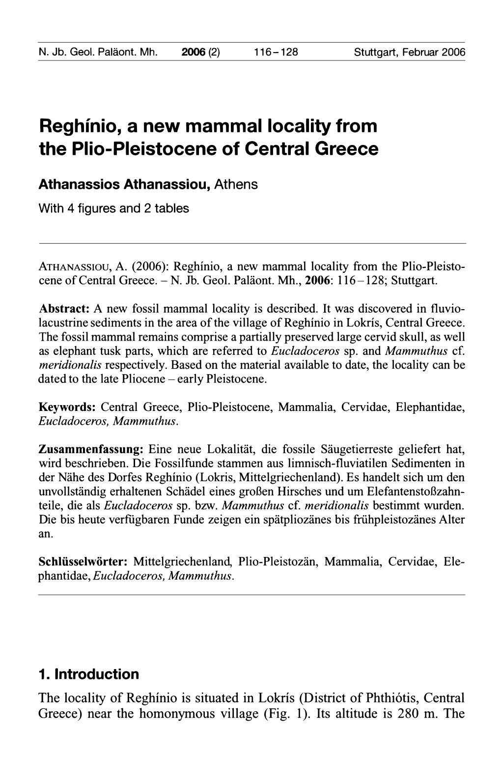 Reghínio, a New Mammal Locality from the Plio-Pleistocene of Central