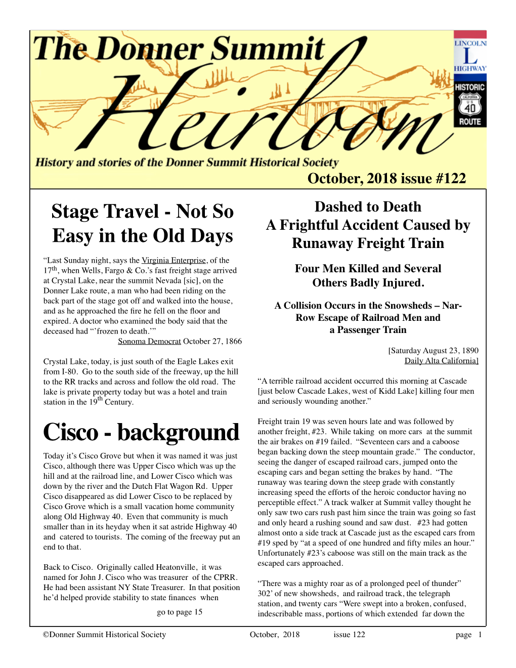 Donner Summit Heirloom October, 2018 Issue