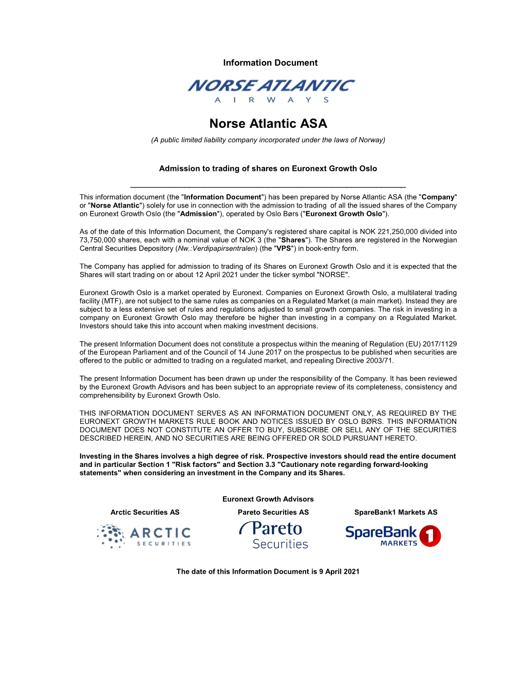 Norse Atlantic ASA (A Public Limited Liability Company Incorporated Under the Laws of Norway)