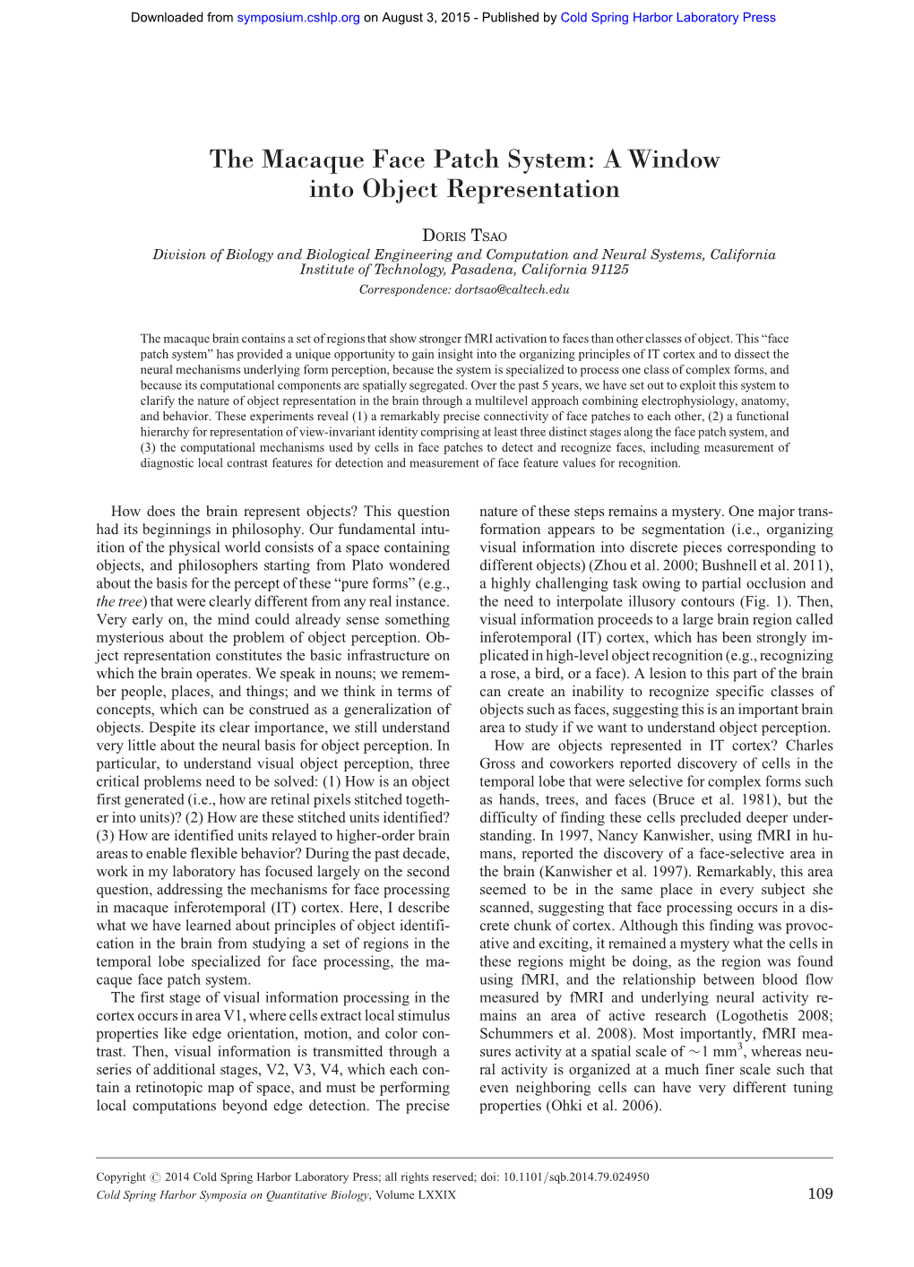 The Macaque Face Patch System: a Window Into Object Representation