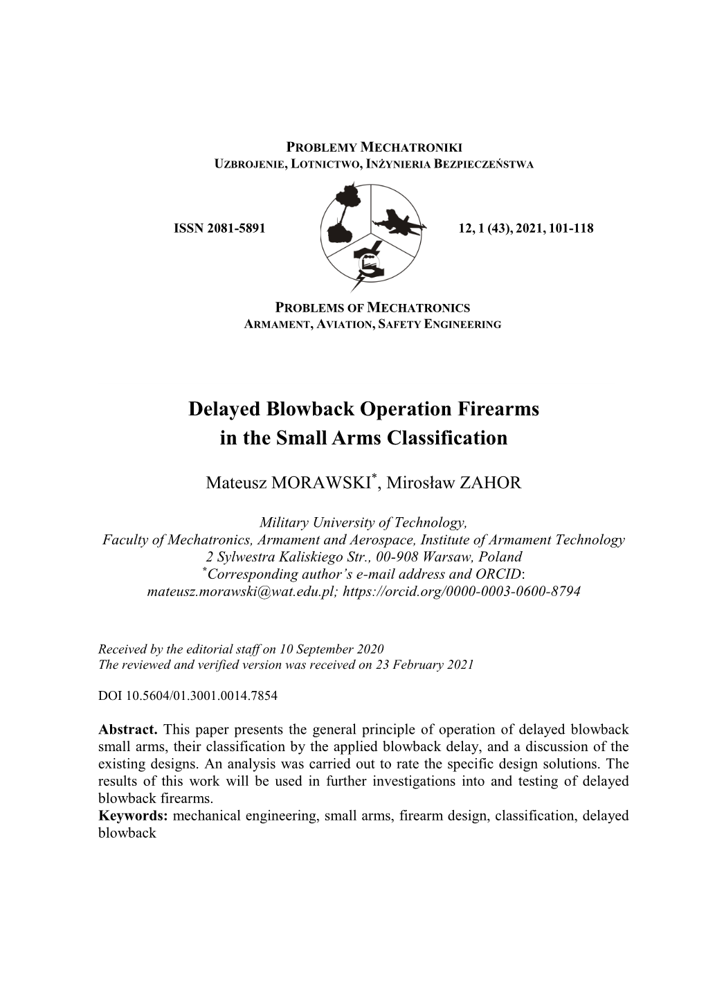 Delayed Blowback Operation Firearms in the Small Arms Classification