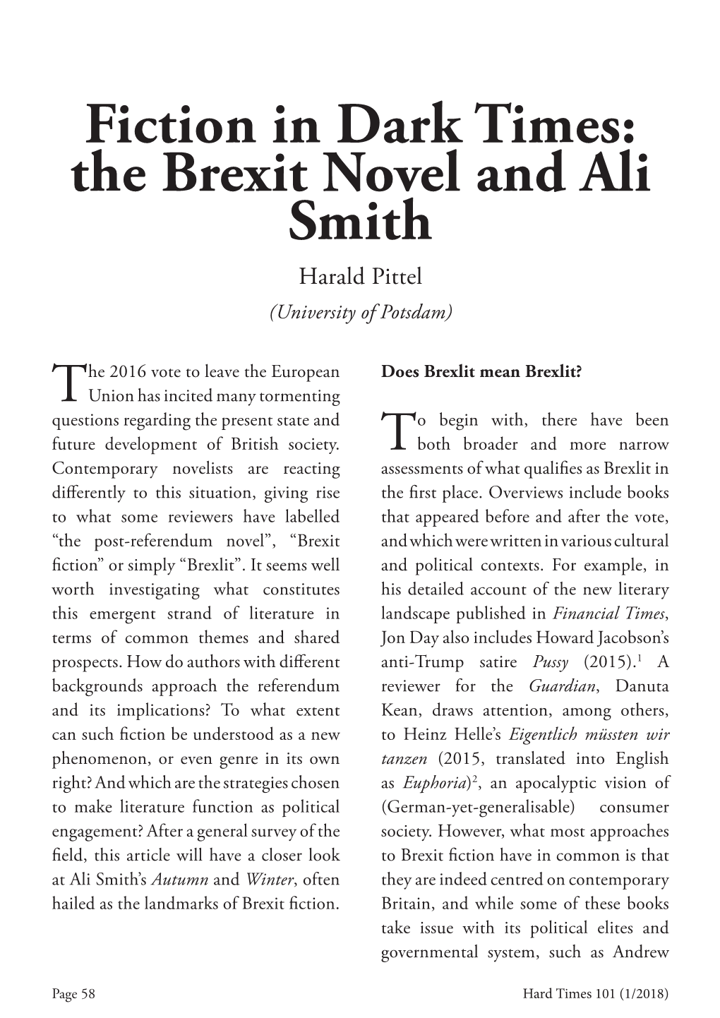 The Brexit Novel and Ali Smith Harald Pittel (University of Potsdam)