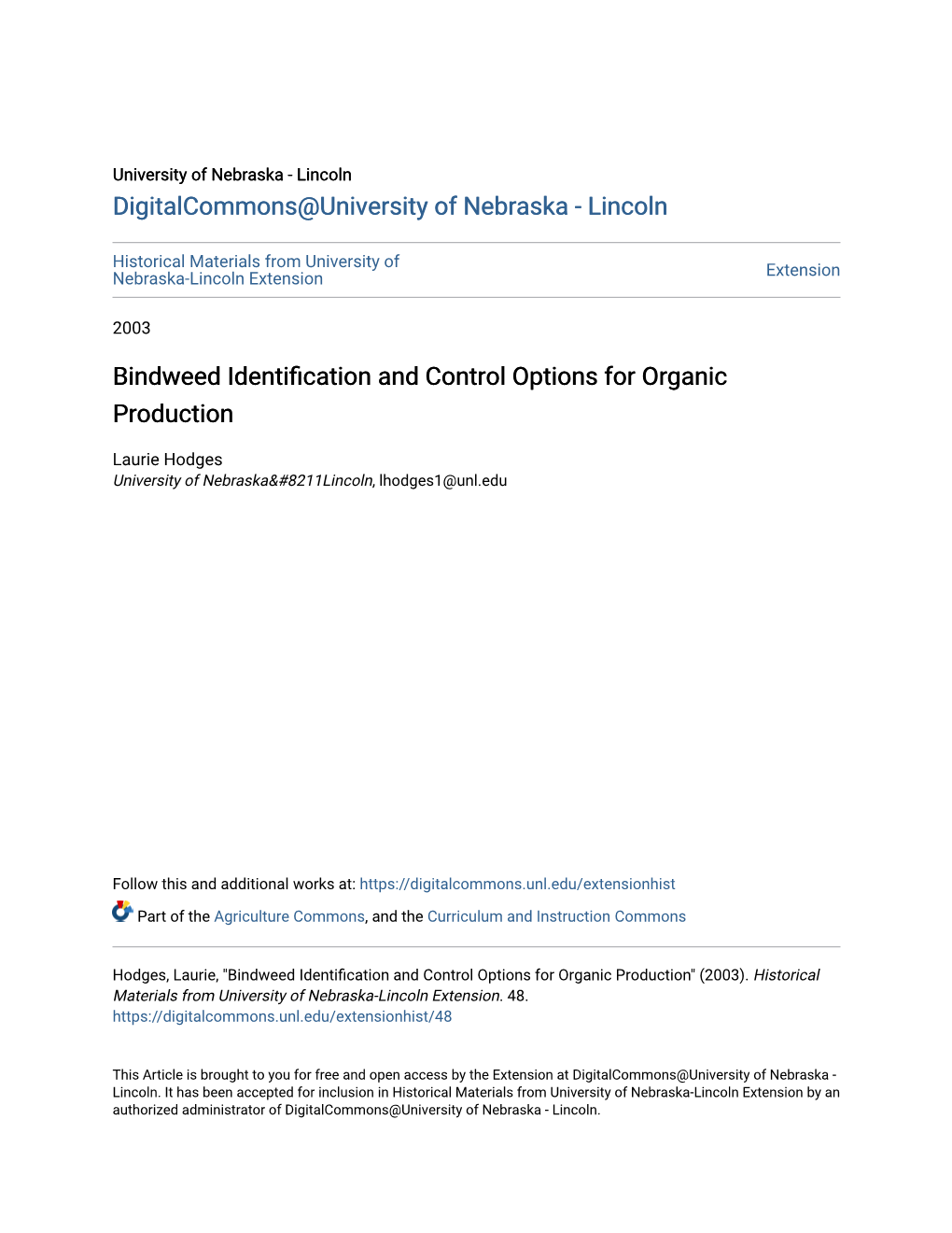 Bindweed Identification and Control Options for Organic Production