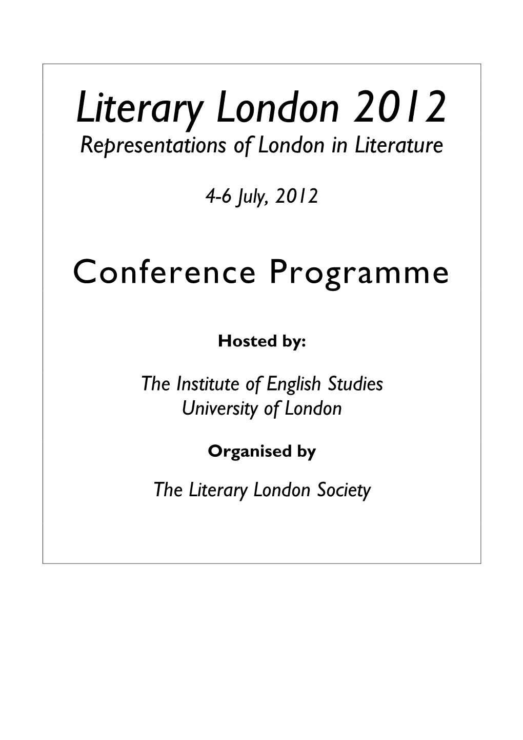 Literary London Conference Programme 2010