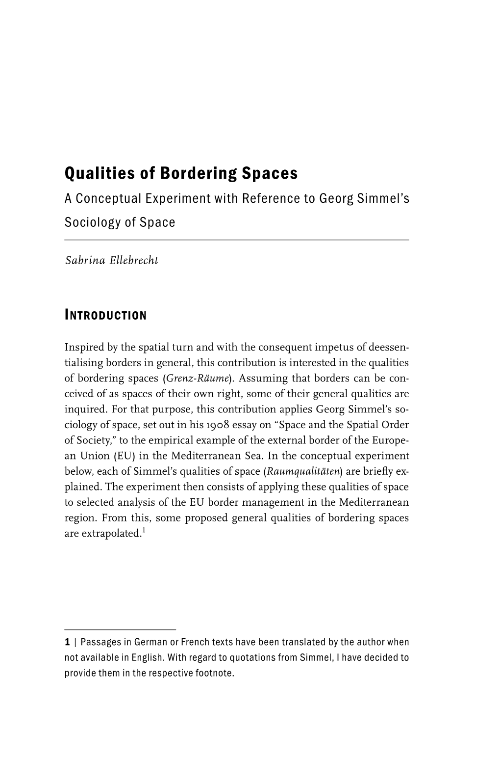 Qualities of Bordering Spaces a Conceptual Experiment with Reference to Georg Simmel’S Sociology of Space