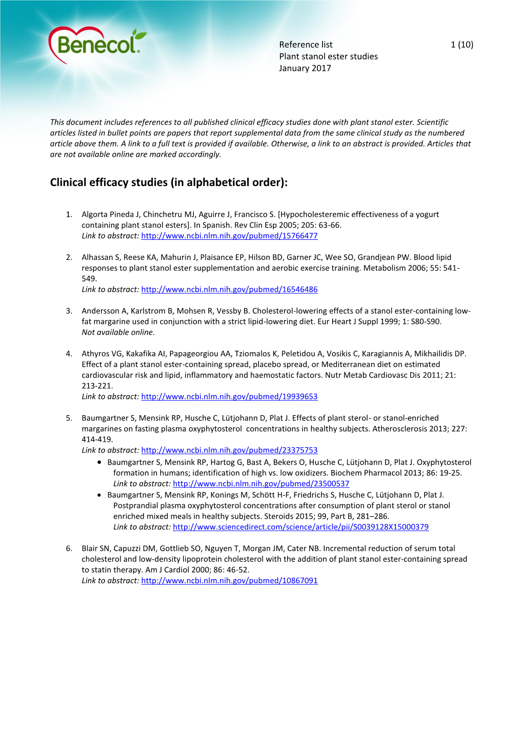 Plant Stanol Ester Studies January 2017