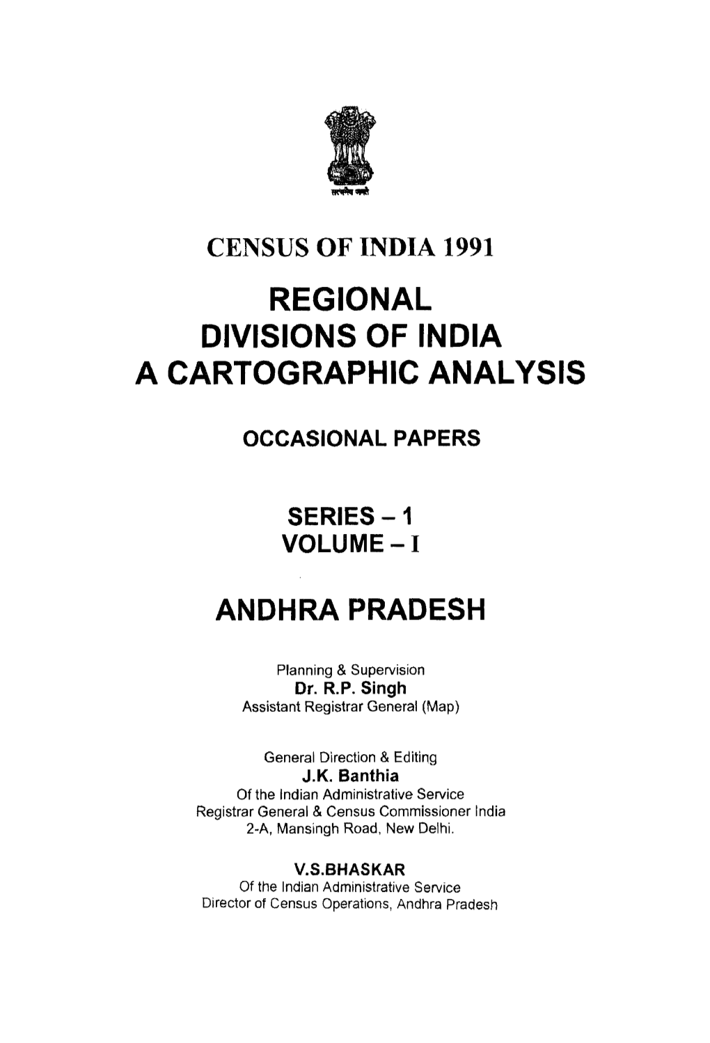 Regional Divisions of India a Cartographic Analysis, Vol-I, Series-1