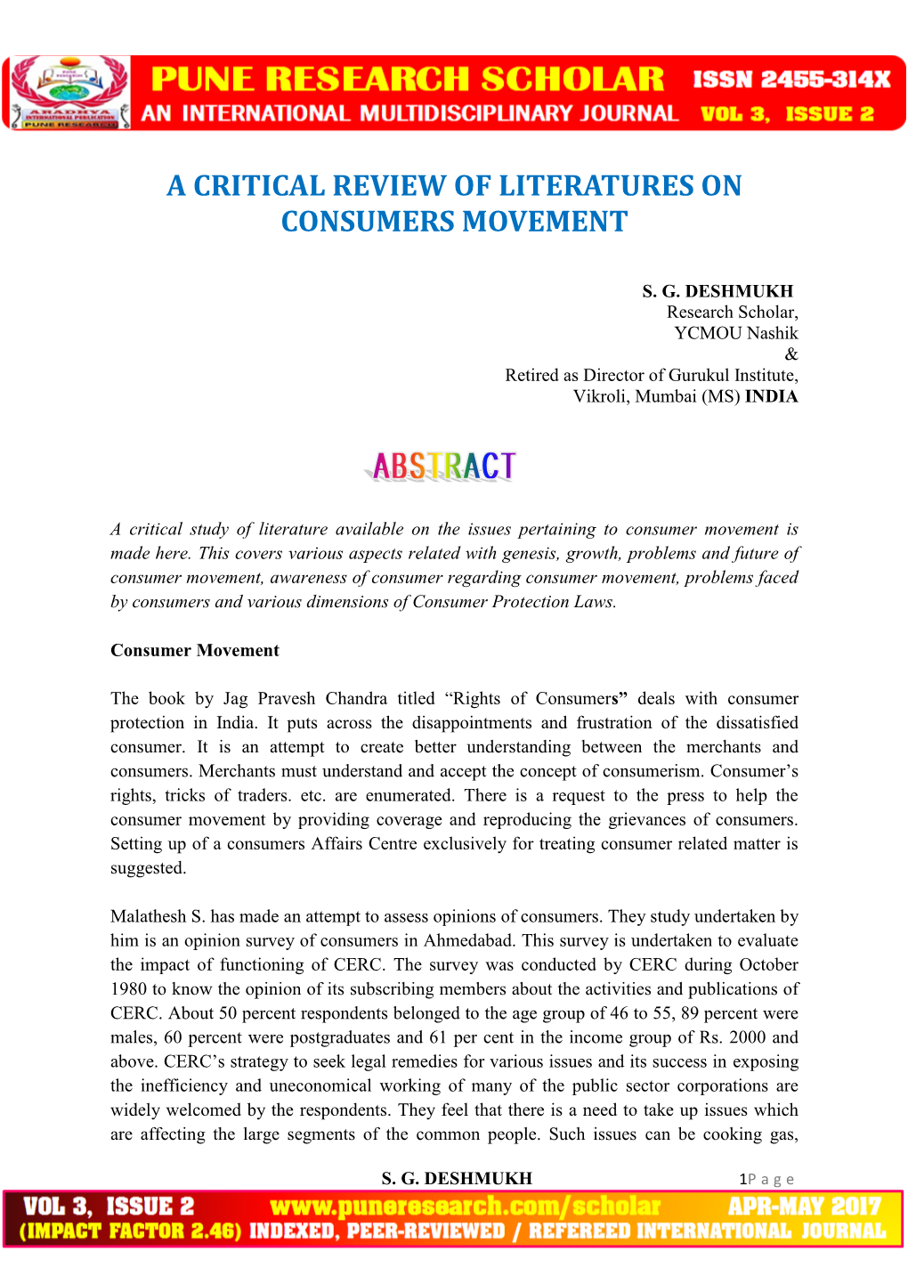A Critical Review of Literatures on Consumers Movement