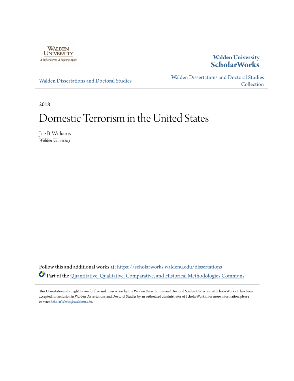 Domestic Terrorism in the United States Joe B