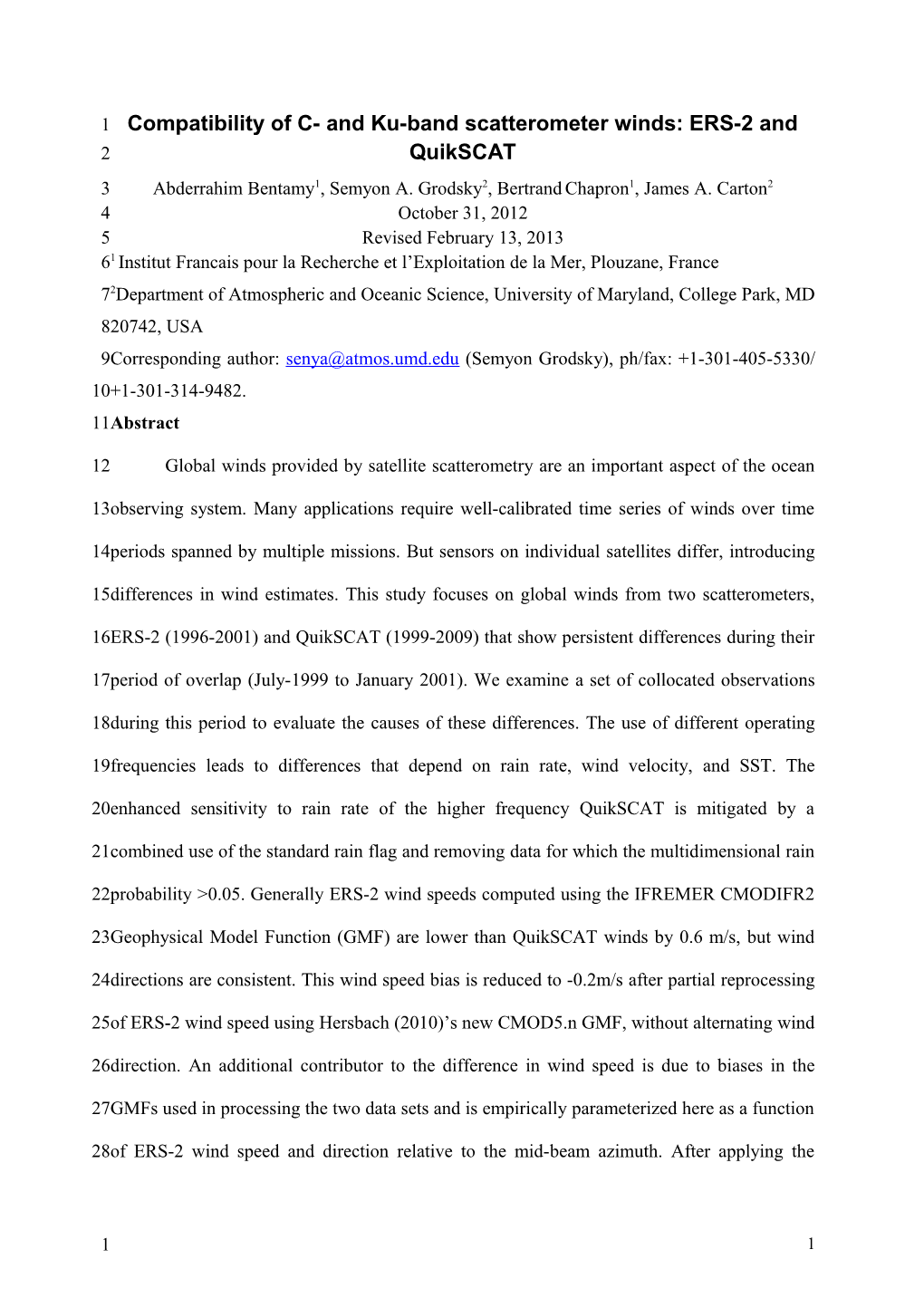 Comparison of ERS-2 and Quikscat Winds s1