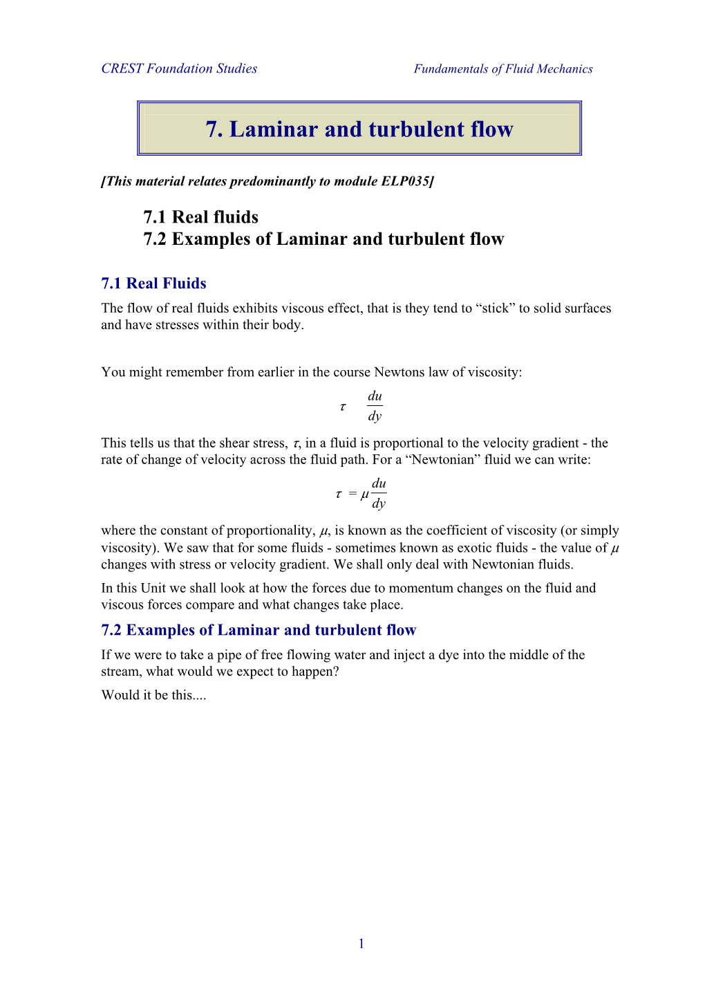 7. Laminar and Turbulent Flow