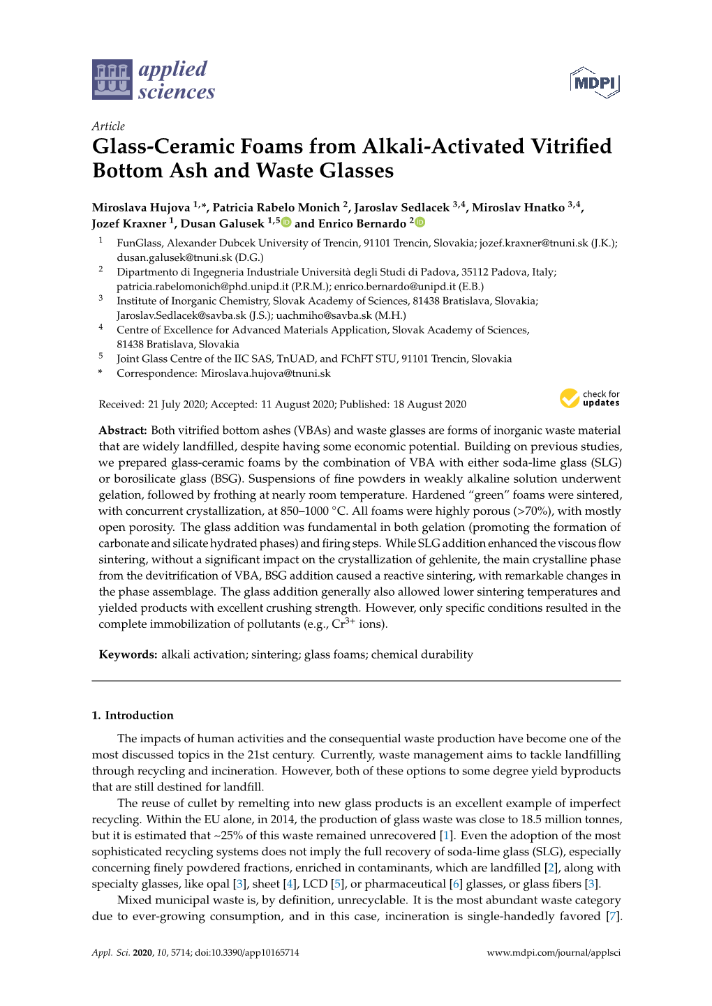 Glass-Ceramic Foams from Alkali-Activated Vitrified Bottom Ash