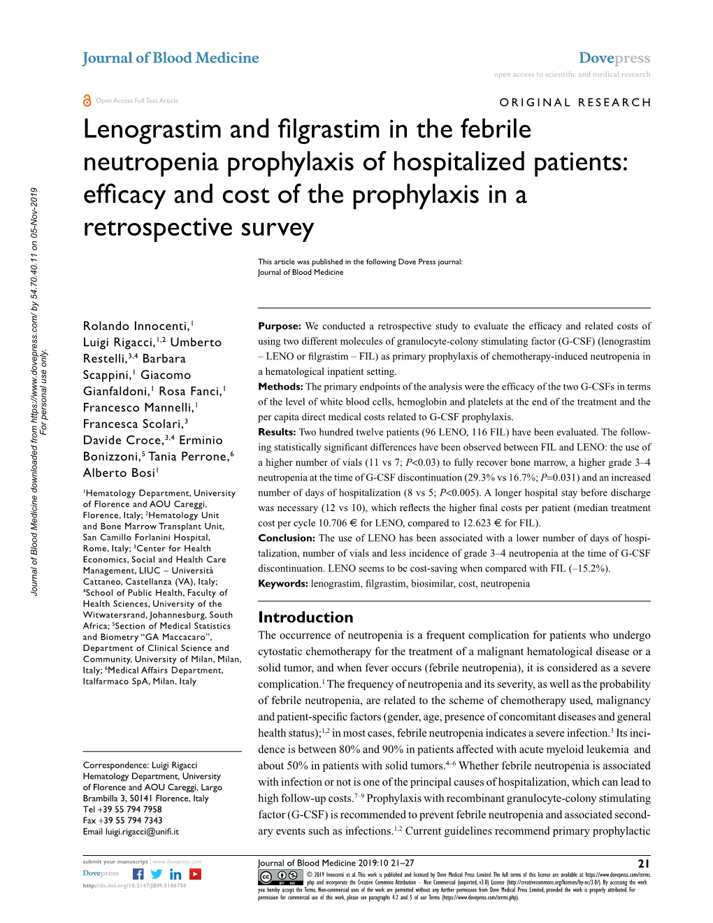 Lenograstim and Filgrastim in the Febrile Neutropenia Prophylaxis Open Access to Scientific and Medical Research DOI