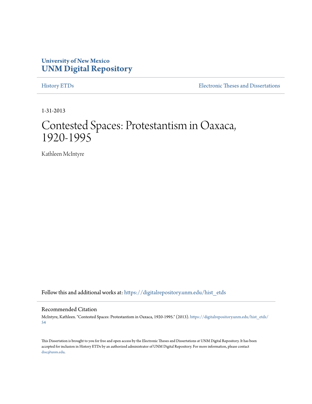 Protestantism in Oaxaca, 1920-1995 Kathleen Mcintyre