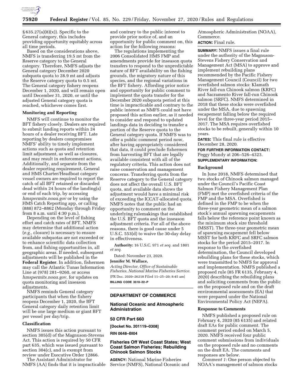 Federal Register/Vol. 85, No. 229/Friday, November 27, 2020