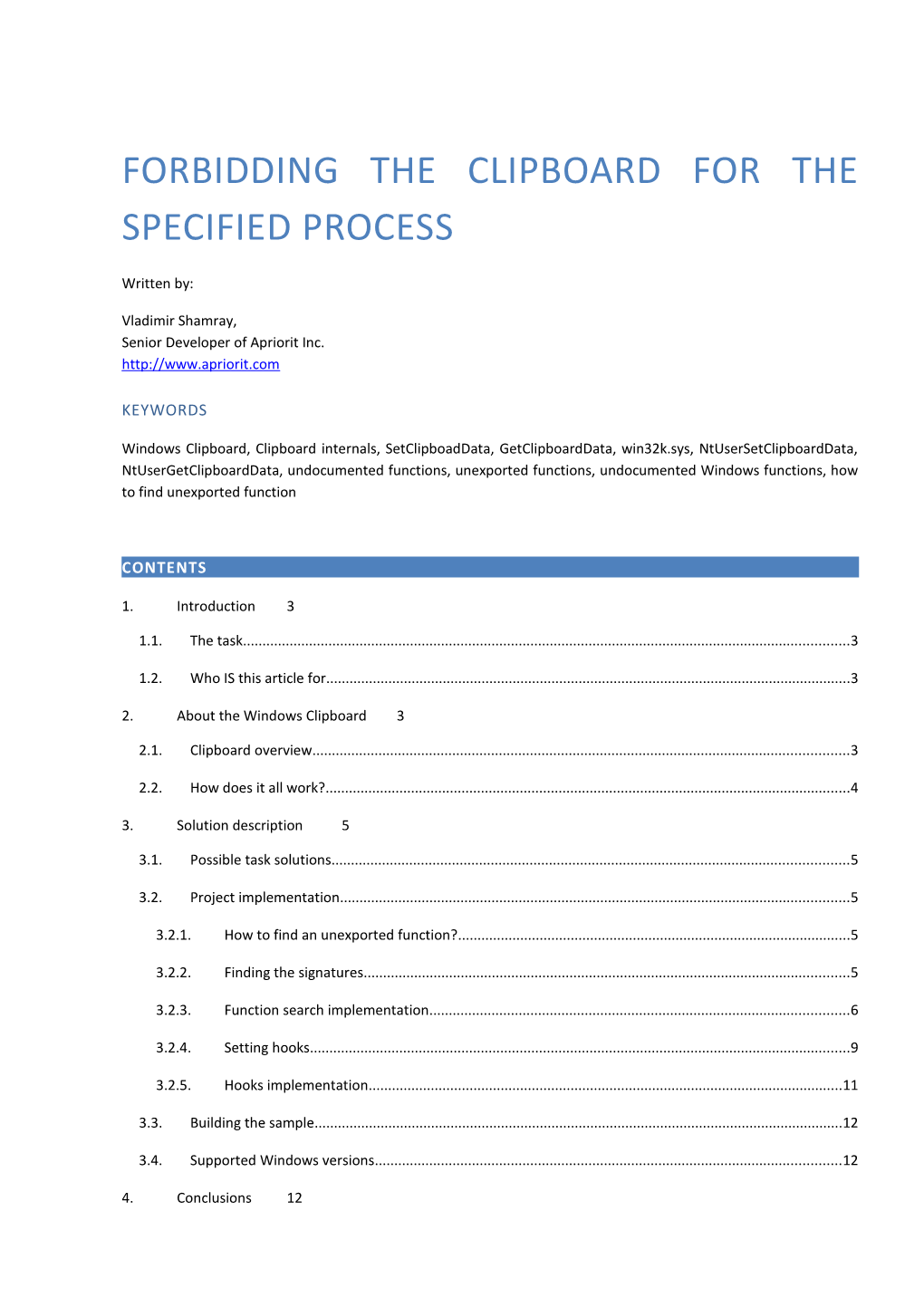 Forbidding the Clipboard for the Specified Process