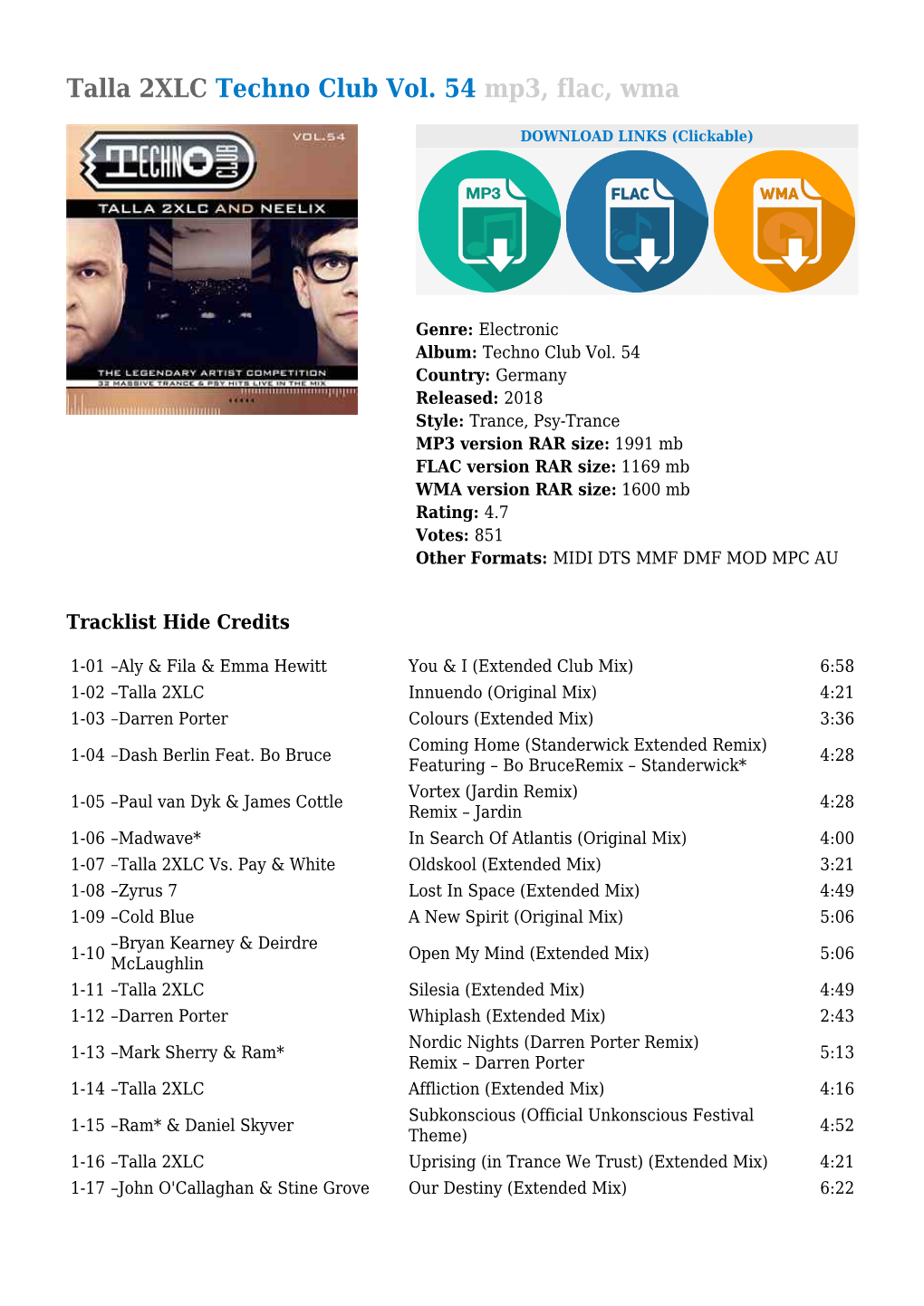 Talla 2XLC Techno Club Vol. 54 Mp3, Flac, Wma