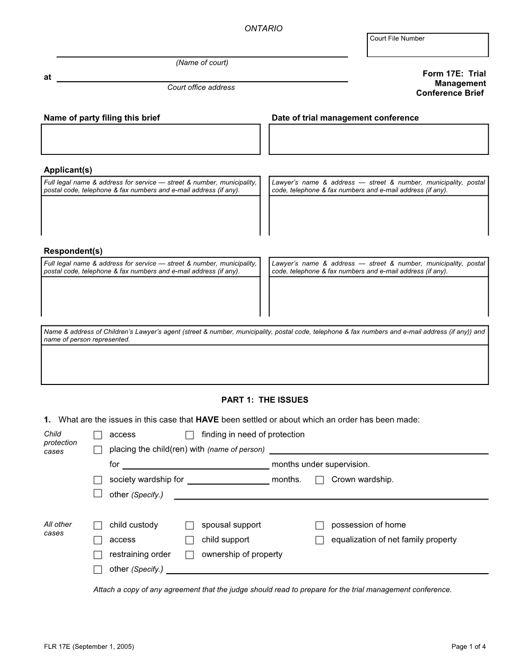 Form 17E: Trialmanagementconference Brief