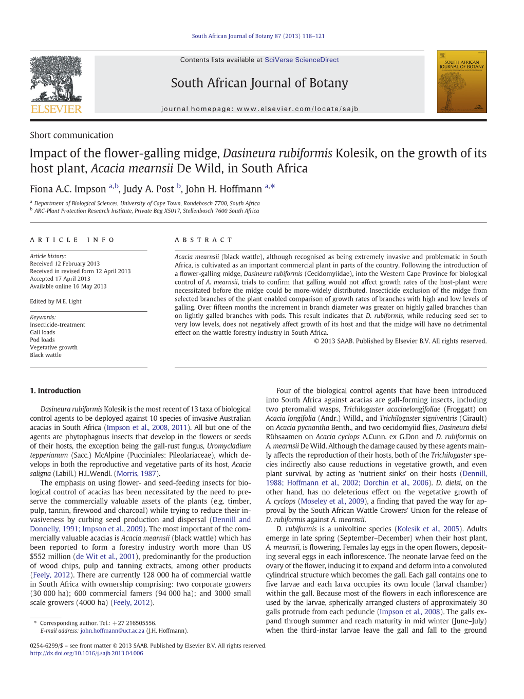 Impact of the Flower-Galling Midge, Dasineura Rubiformis Kolesik, On