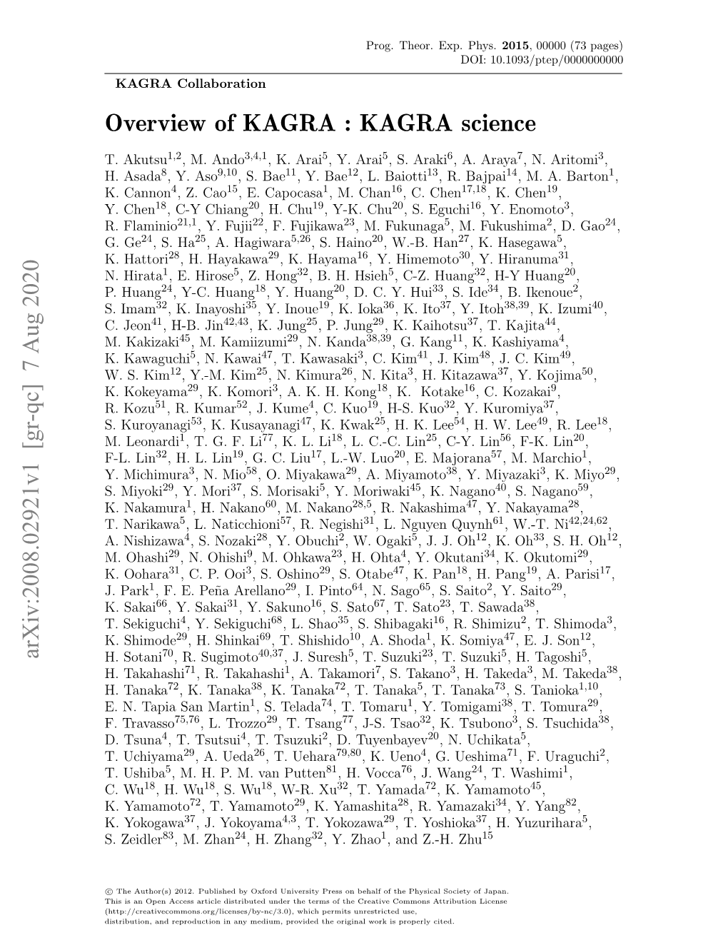 KAGRA Science Arxiv:2008.02921V1 [Gr-Qc] 7 Aug 2020