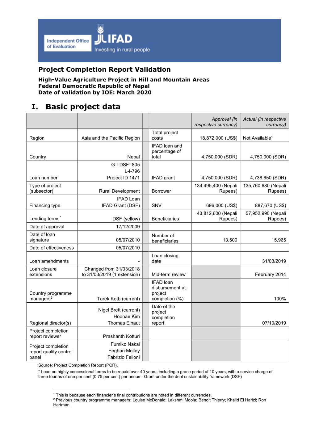 I. Basic Project Data