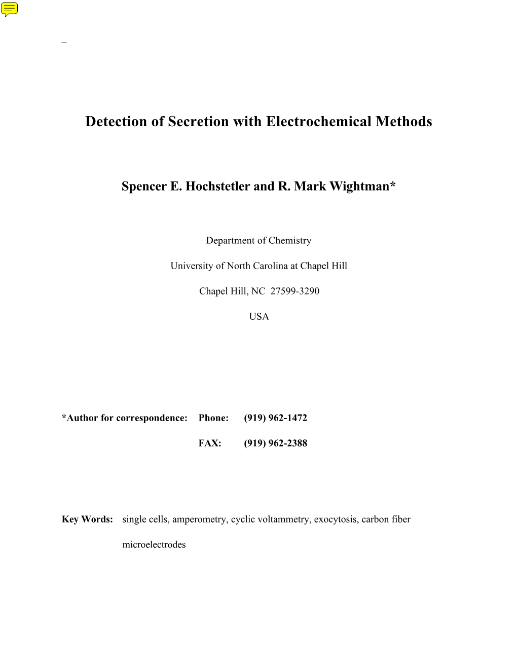 Detection of Secretion with Electrochemical Methods