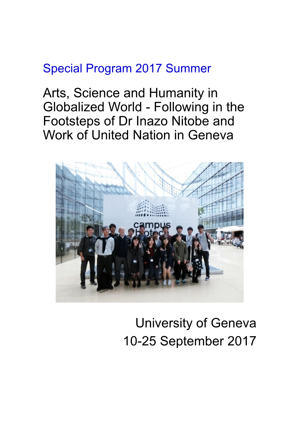 Following in the Footsteps of Dr Inazo Nitobe and Work of United Nation in Geneva