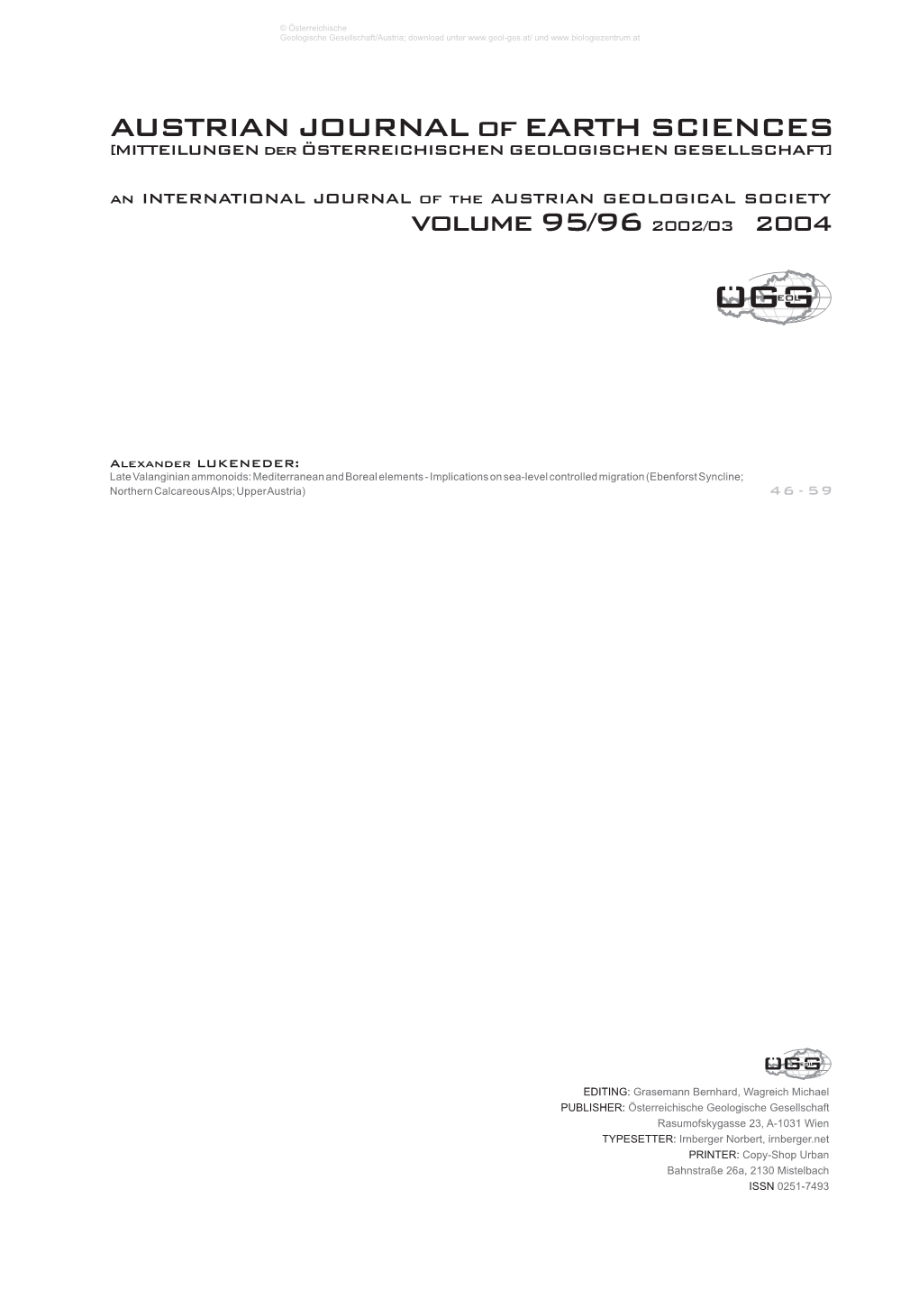 AUSTRIAN JOURNAL of EARTH SCIENCES Volume 95/96 2002/03