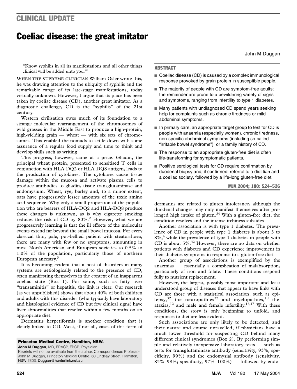 CLINICAL UPDATE UPDATE Coeliac Disease: the Great Imitator